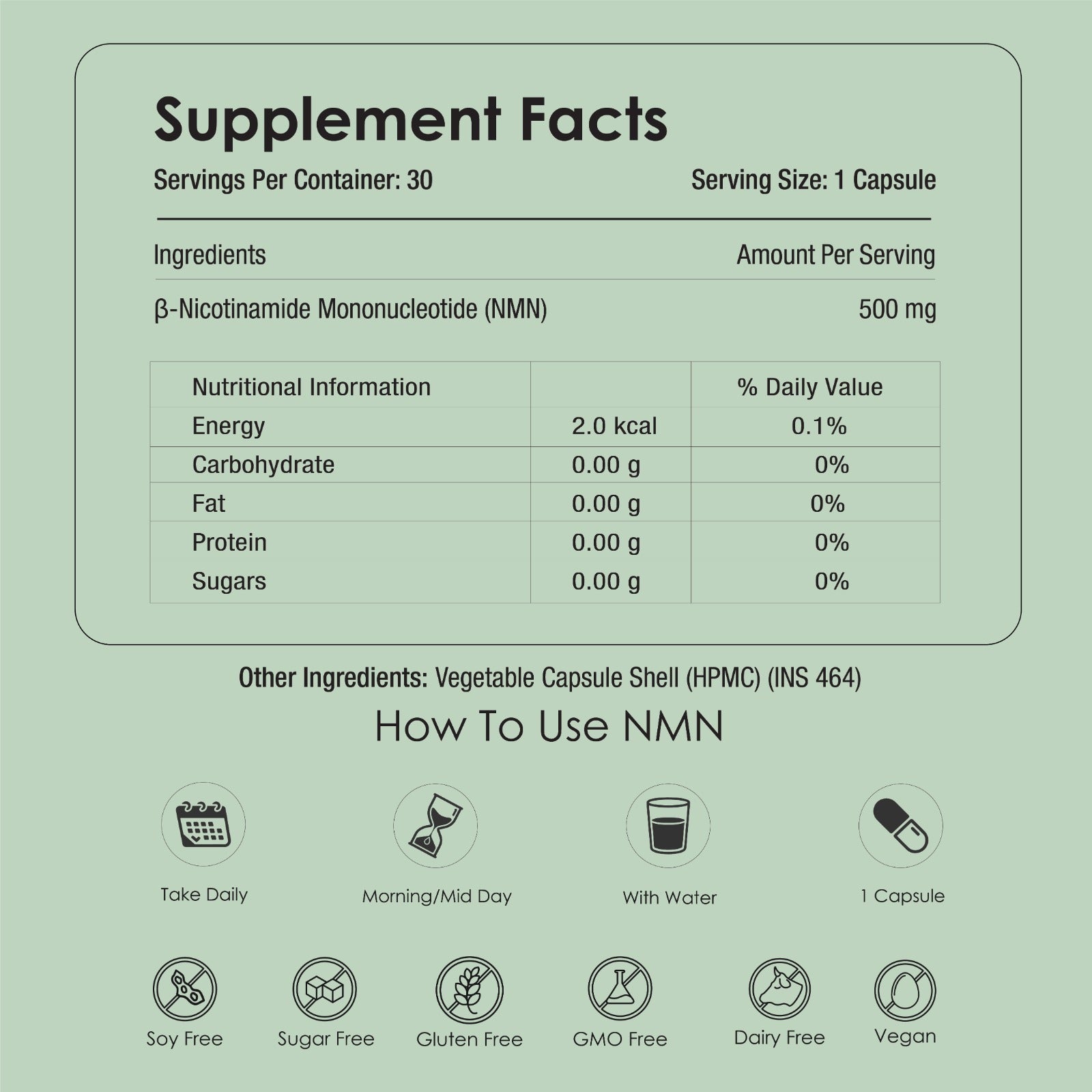 Pure β-NMN 500 mg | Nicotinamide Mononucleotide | More Energy, More Endurance, More Life