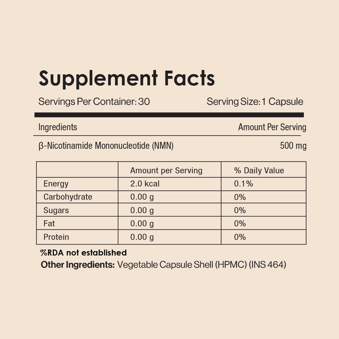 Pure β-NMN 500 mg | Nicotinamide Mononucleotide | More Energy, More Endurance, More Life