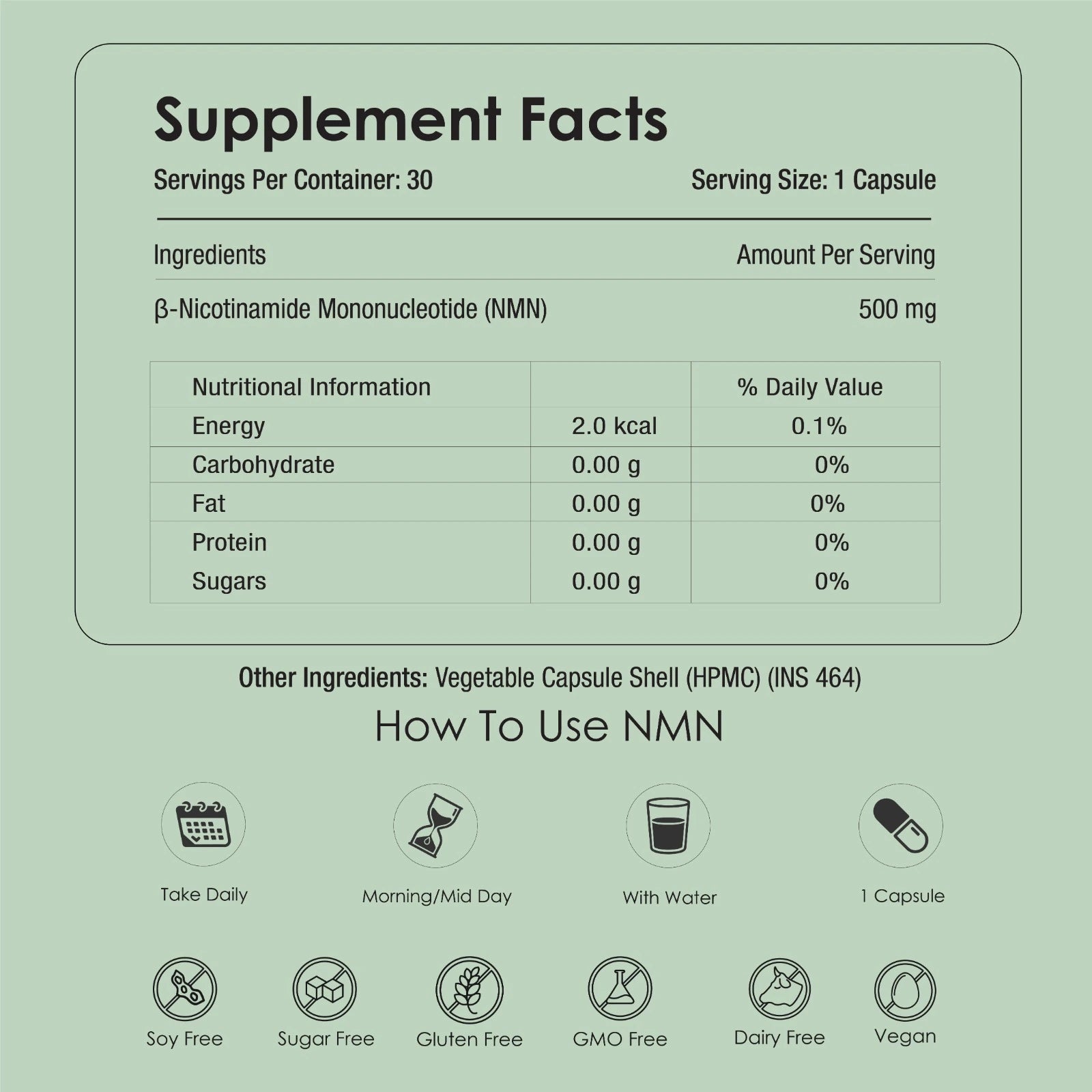 Pure β-NMN 500 mg | Nicotinamide Mononucleotide | More Energy, More Endurance, More Life