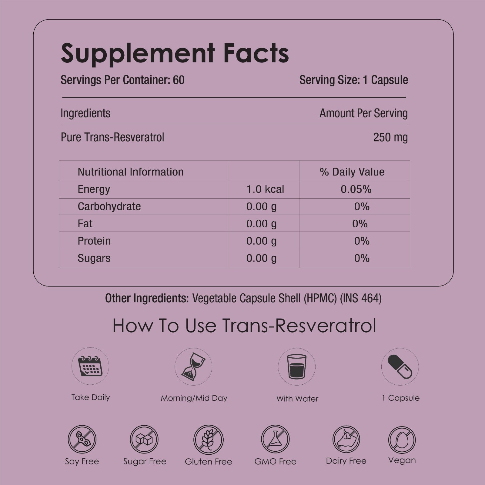 Pure Trans-Resveratrol - 250 mg | More Repair, Better Heart, More Life