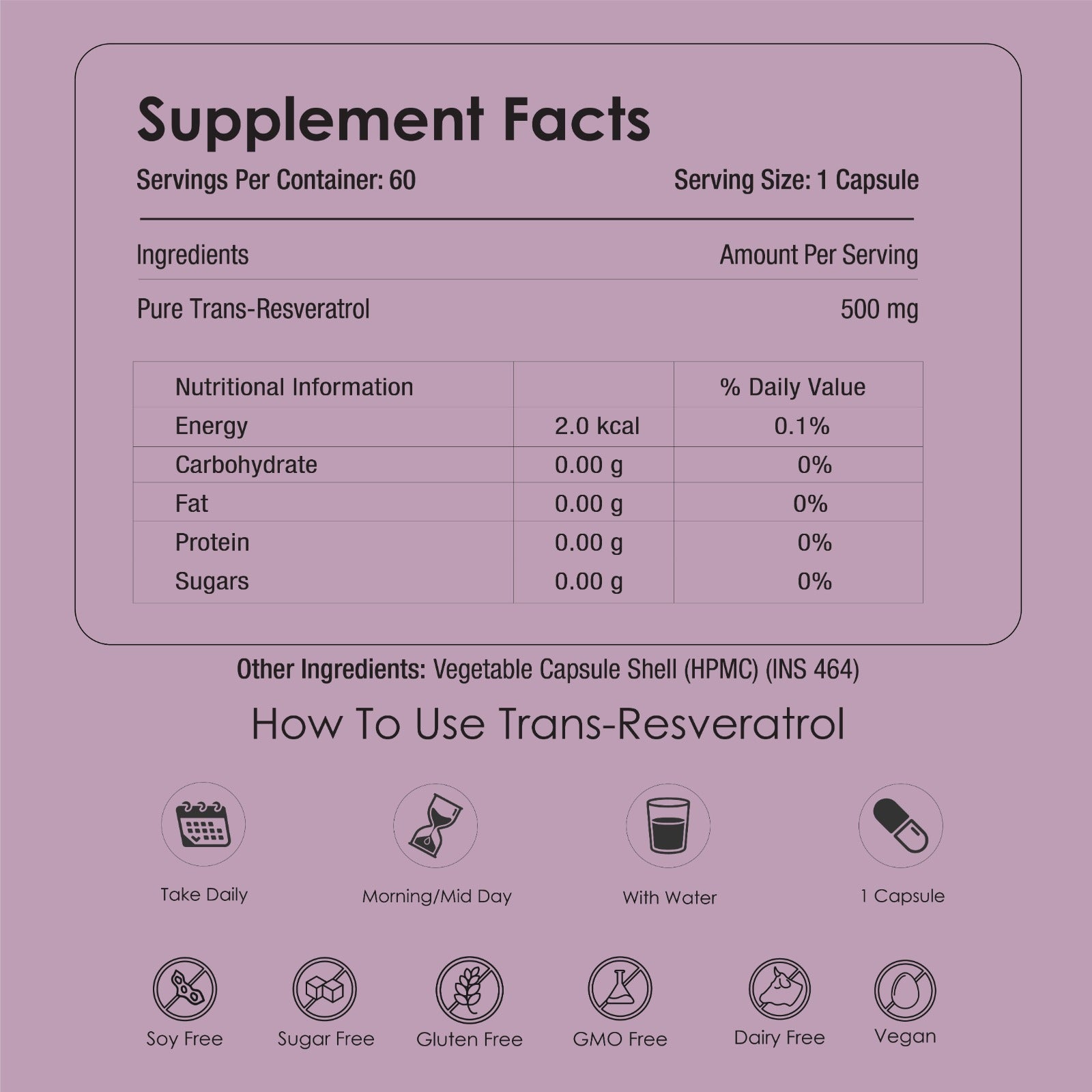 Pure Trans-Resveratrol - 500 mg | More Repair, Better Heart, More Life